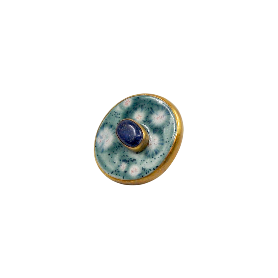 Lapis Lazuli Taşlı Seramik ve Ham Pirinç El Yapımı Tasarım Yüzük
