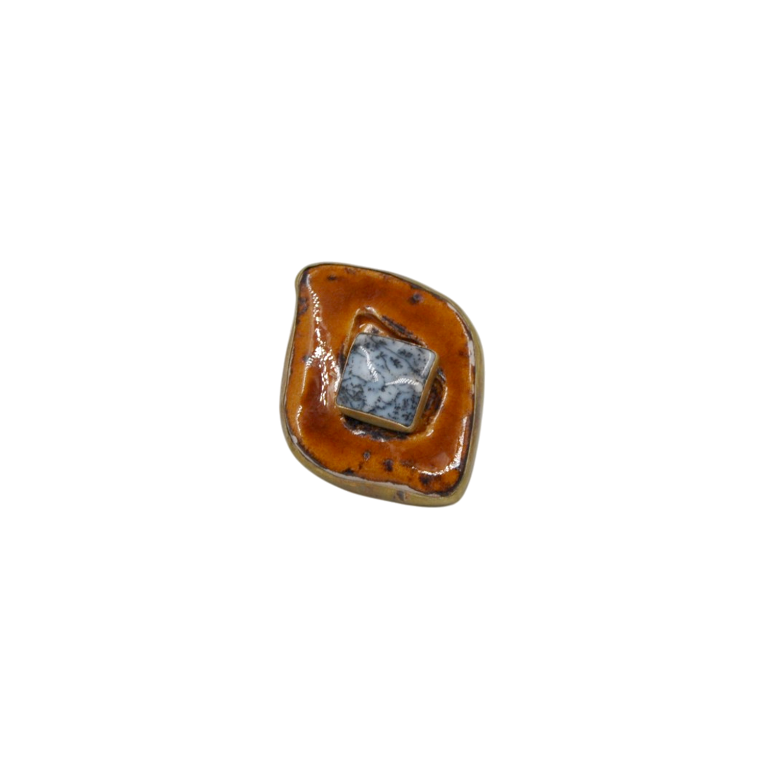 Dendritik Opal Taşlı Seramik ve Ham Pirinç El Yapımı Tasarım Yüzük