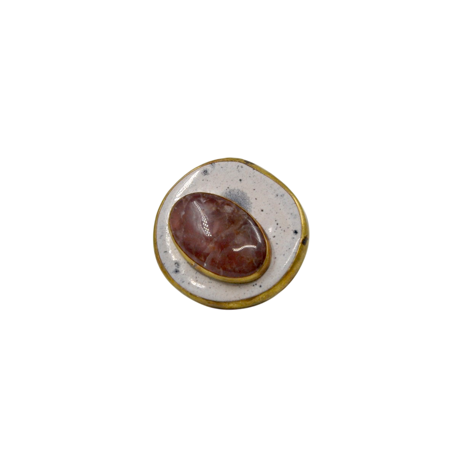 Güneş Taşı (Sunstone) Taşlı Seramik ve Ham Pirinç El Yapımı Tasarım Yüzük