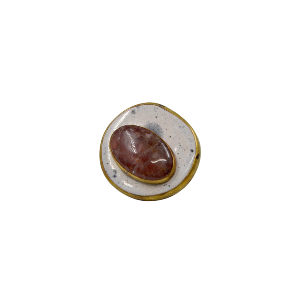 Güneş Taşı (Sunstone) Taşlı Seramik ve Ham Pirinç El Yapımı Tasarım Yüzük