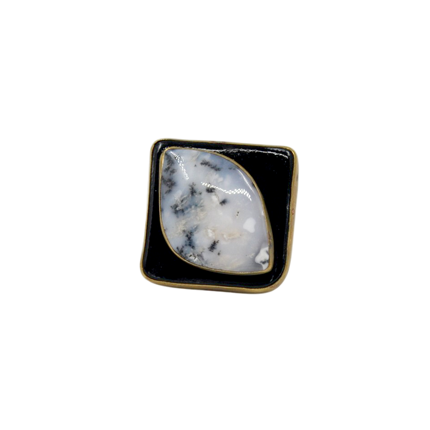 Dendrit Opal Taşlı Siyah Seramik Tasarım Yüzük