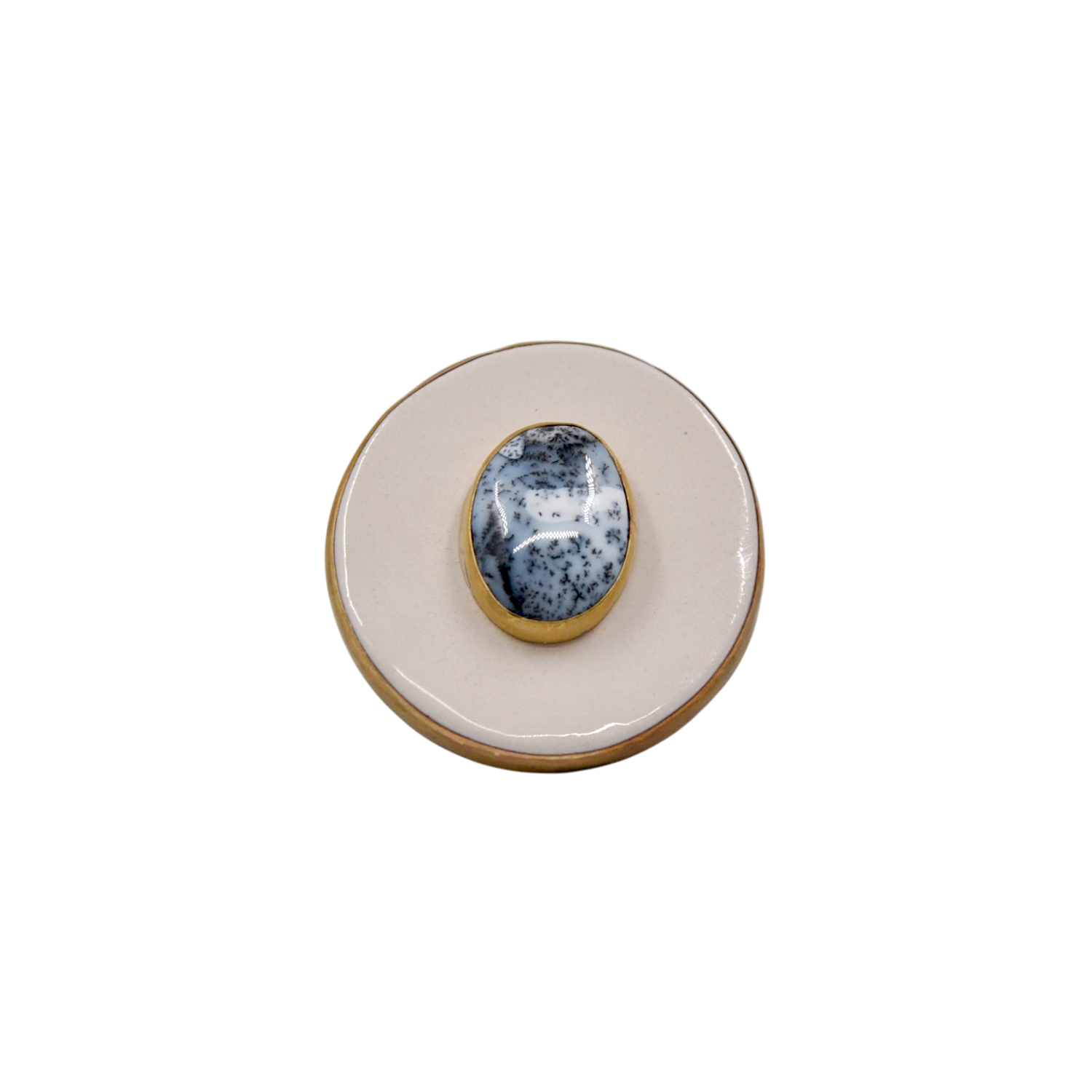 El Yapımı Seramik ve Dendrit Opal Taşlı Tasarım Yüzük