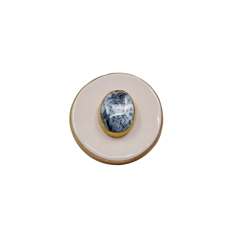 El Yapımı Seramik ve Dendrit Opal Taşlı Tasarım Yüzük