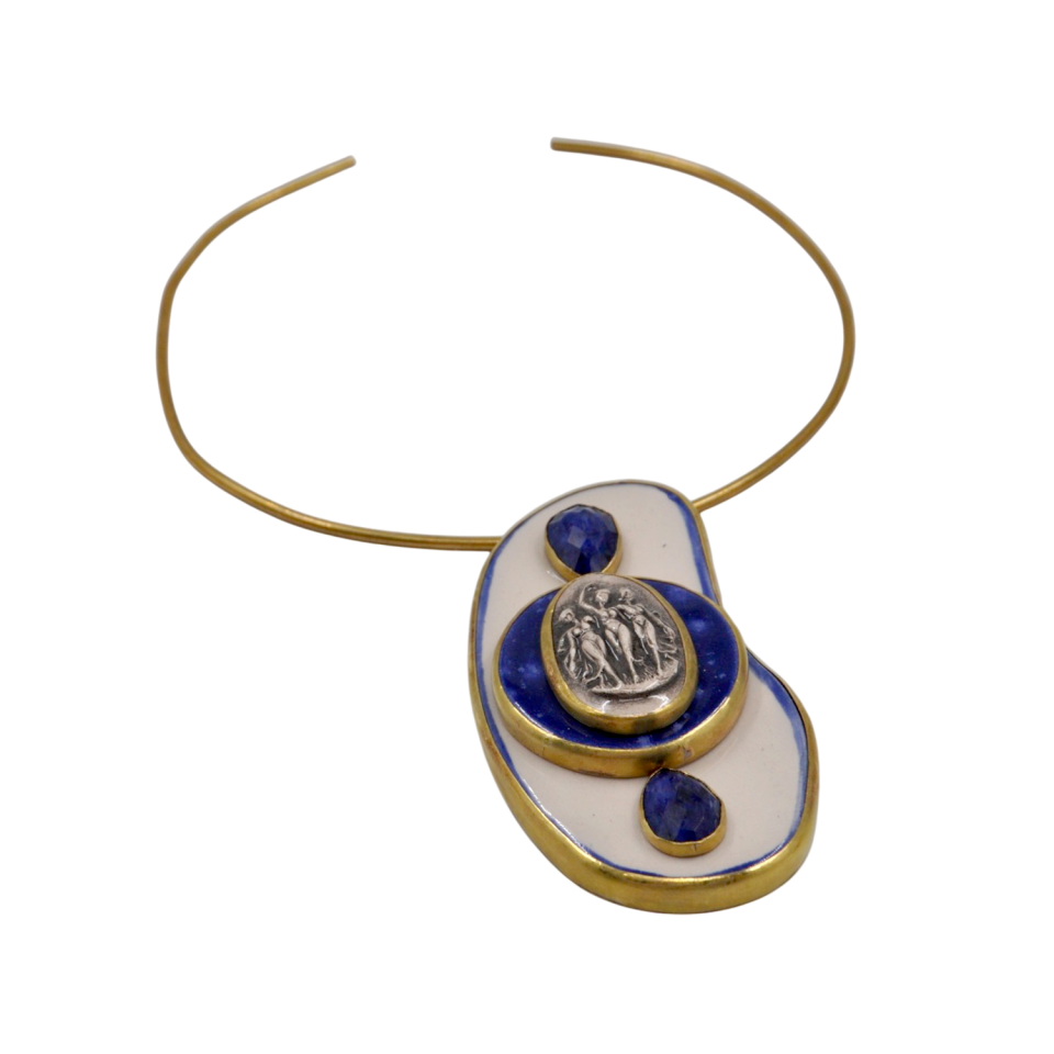 Lapis Lazuli ve Antik Roma Madalyonlu Statement Kolye